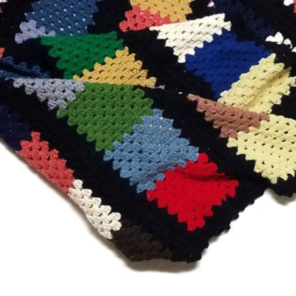 VINTAGE Multicolor Granny Square Crochet Afghan